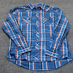 Wrangler Men's XLT Blue Plaid Western Snap‎ Front Long Sleeve Shirt